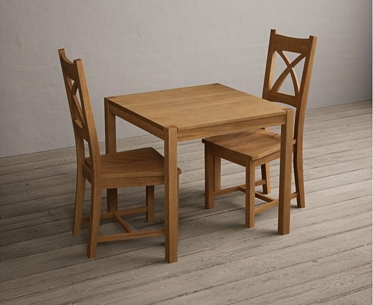 York 80cm Solid Oak Dining Table with X Back Chairs | Oak Furniture