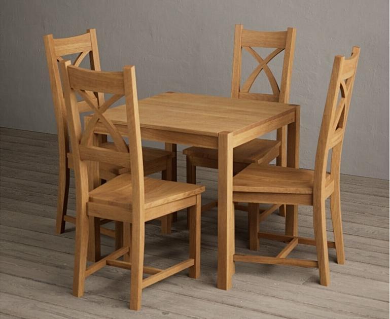 York 80cm Solid Oak Dining Table with X Back Chairs | Oak Furniture