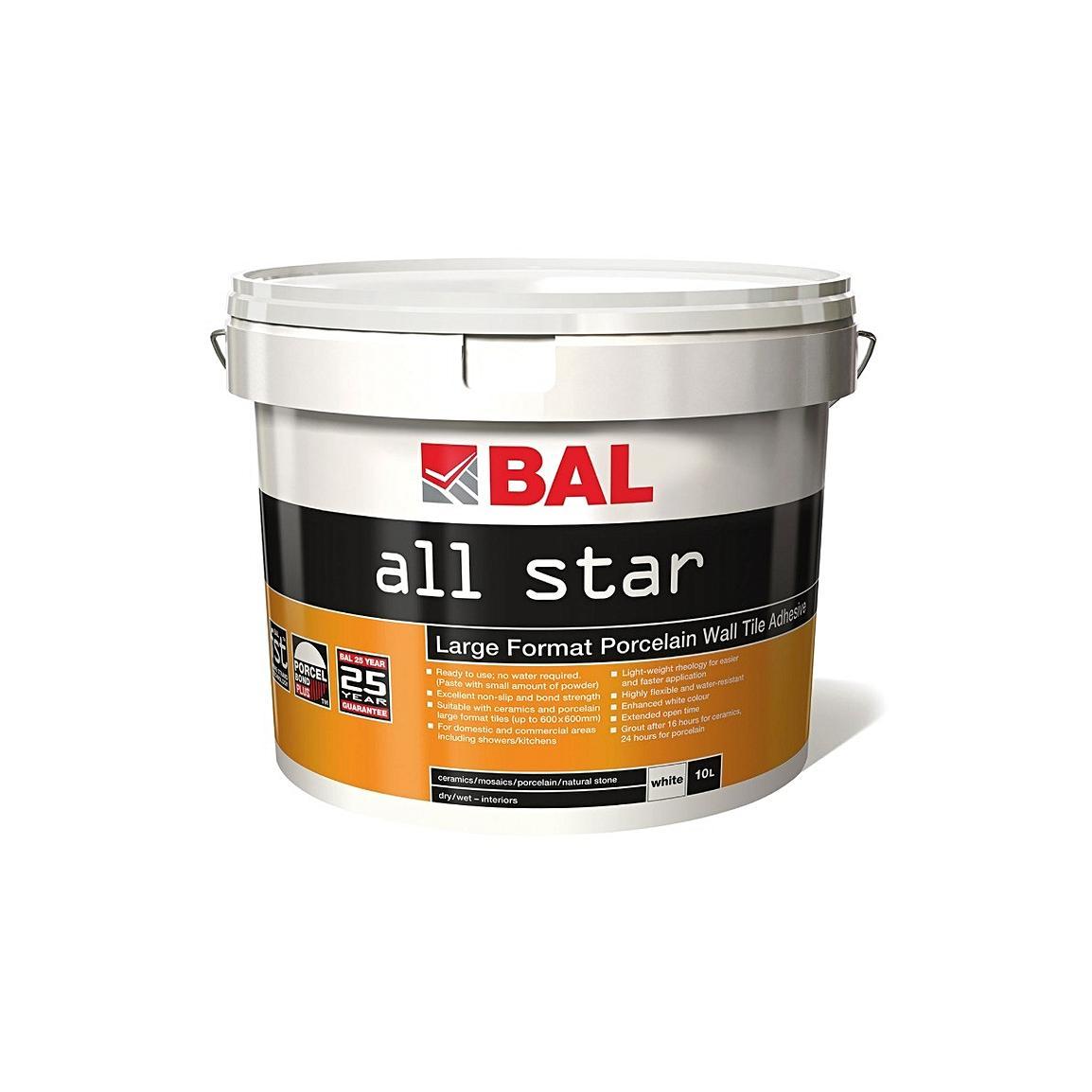 Bal All Star Adhesive 10l Topps Tiles Bal white star ready mixed tiling adhesive 10ltr.