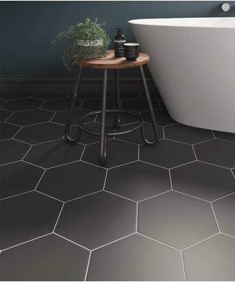 Apini Topps Tiles, Black Honeycomb Floor Tile