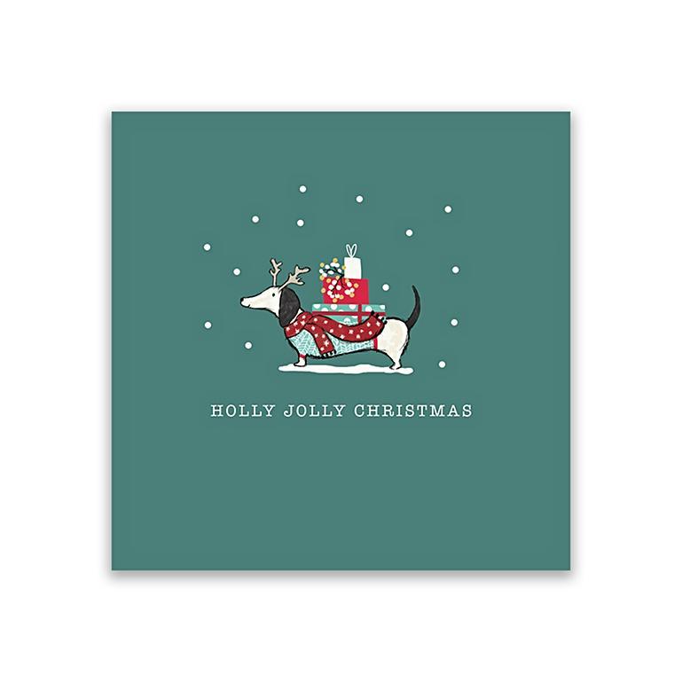 Holly Jolly Sausage Dog Christmas Card Pack of Six Oliver Bonas