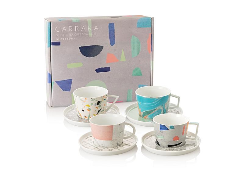 Carrara Set of Four Tea Cups & Saucers
